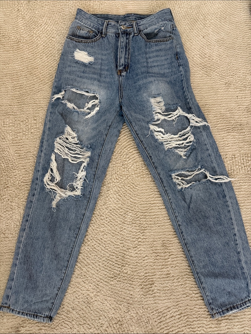 SHEIN Light Blue Ripped Boyfriend Jeans